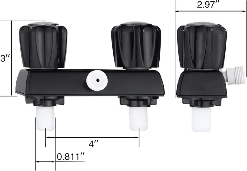 LavishStream RV Shower Faucet, 4" Shower Valve Diverter with Dual Acrylic Control Knobs, Leak-Proof Design for RV Camper Van Travel Trailer Bathroom (Indoor/Outdoor Use), Black - Image 2